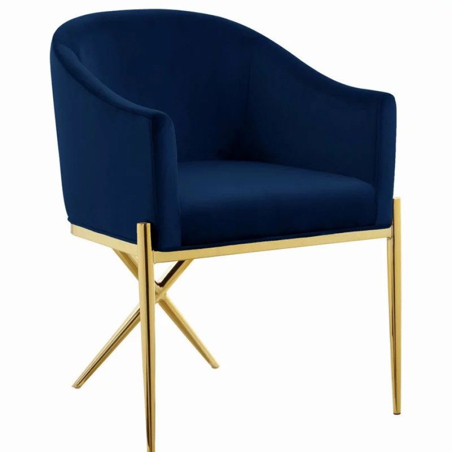 Chairs * | Mod The Parker Dining Chair, Velvet, Navy, Gold Legs