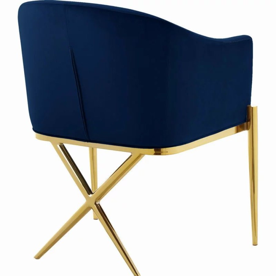 Chairs * | Mod The Parker Dining Chair, Velvet, Navy, Gold Legs