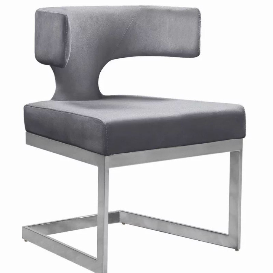 Chairs * | Mod The Eve Dining Chair, Gray And Chrome, Velvet And Metal