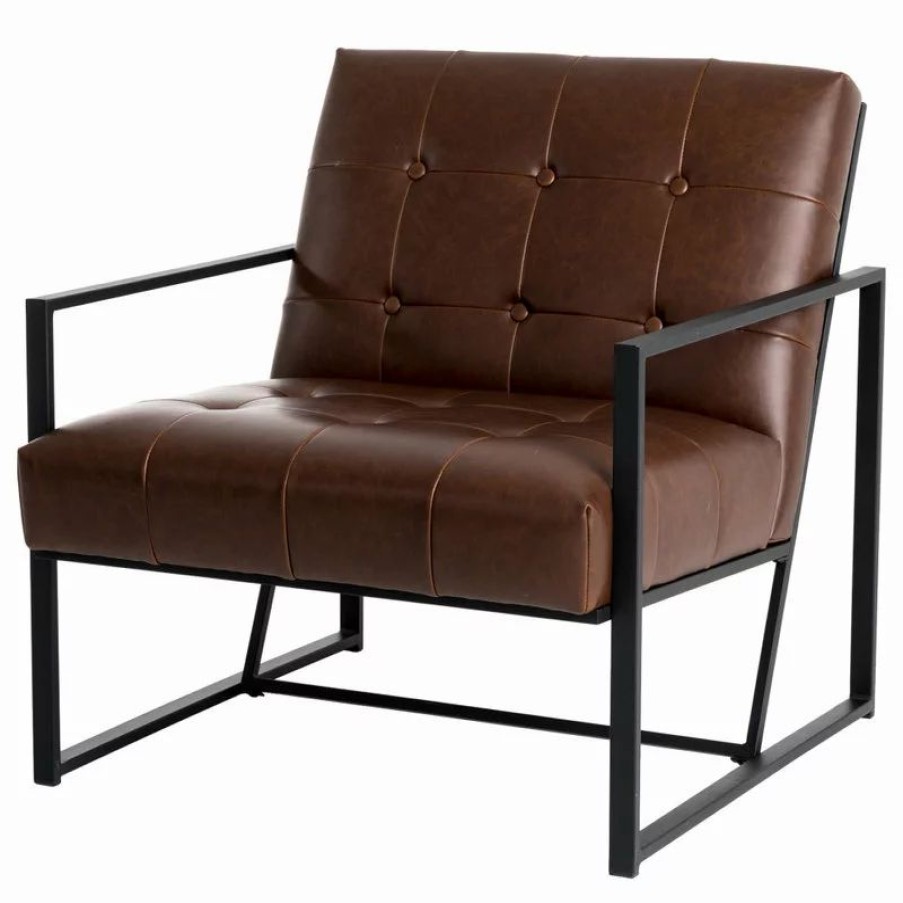 Chairs * | Glitzhome 29.25 H Pu Leather Tufted Accent Chair, Brown