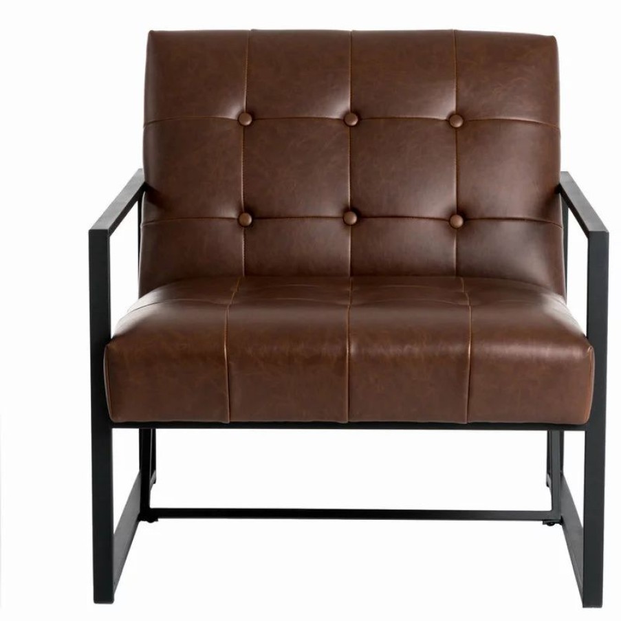 Chairs * | Glitzhome 29.25 H Pu Leather Tufted Accent Chair, Brown