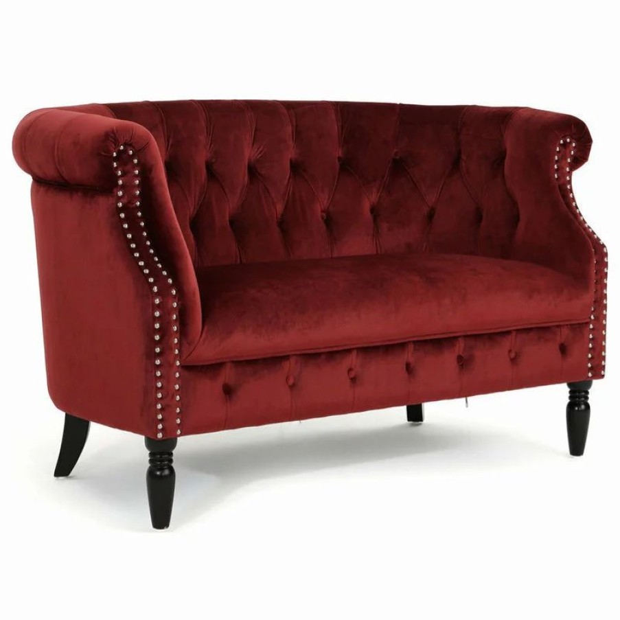 Sofas & Sectionals * | Gdfstudio Melaina Tufted Chesterfield Velvet Loveseat With Scrolled Arms