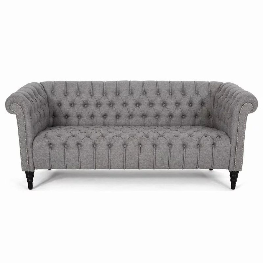 Sofas & Sectionals * | Gdfstudio Edgar Traditional Chesterfield Sofa With Tufted Cushions, Gray, Black