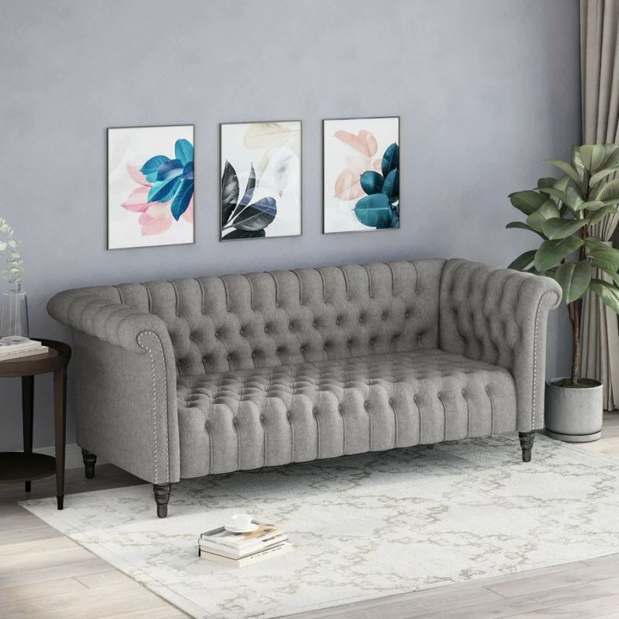 Sofas & Sectionals * | Gdfstudio Edgar Traditional Chesterfield Sofa With Tufted Cushions, Gray, Black