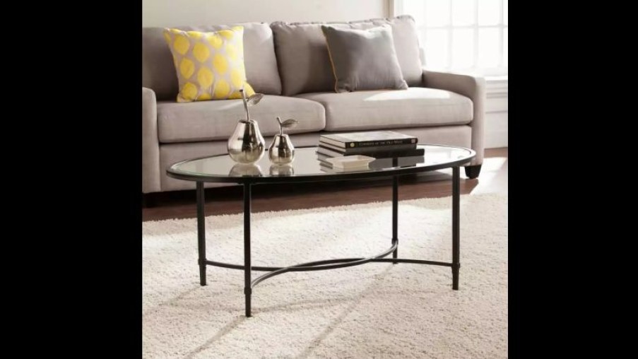 Coffee & Accent Tables * | Sei Furniture Berton Metal/Glass Oval Cocktail Table, Black