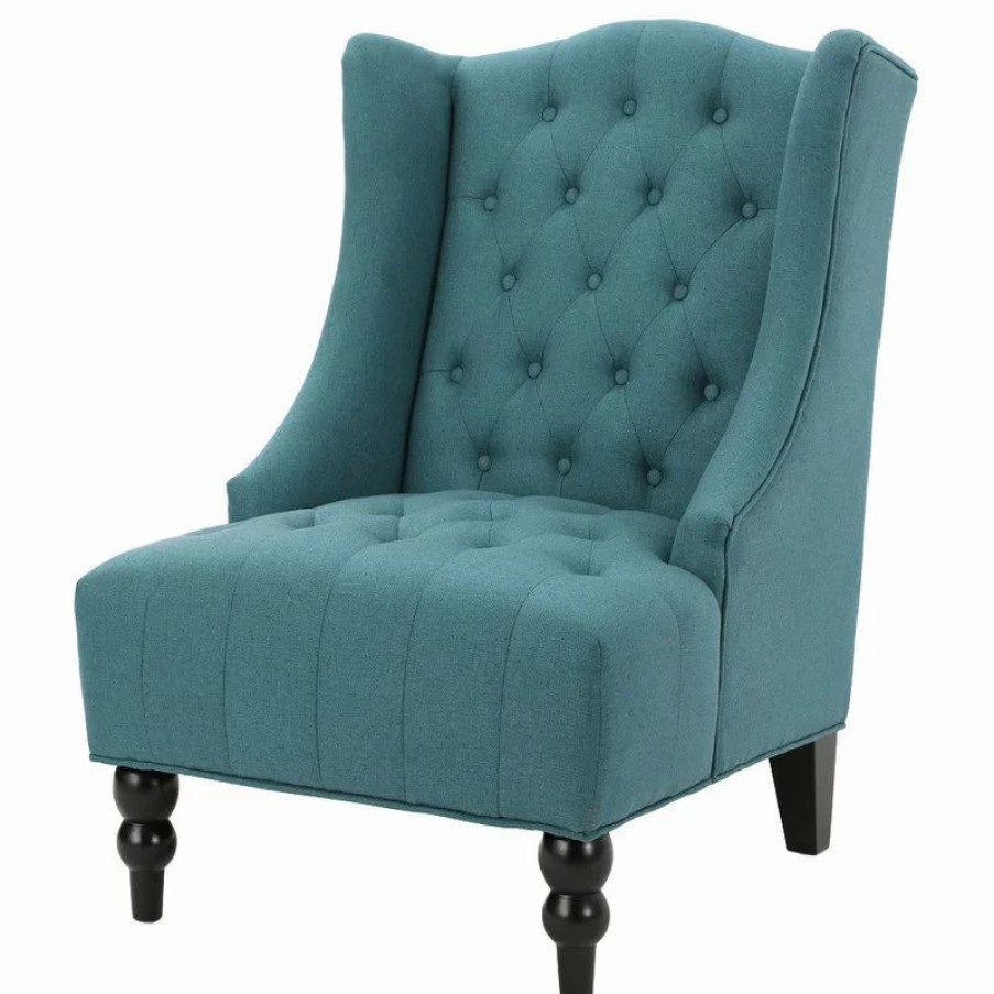 Chairs * | Gdfstudio Gdf Studio Adriana Tall Wingback Tufted Fabric Club Chair, Dark Teal
