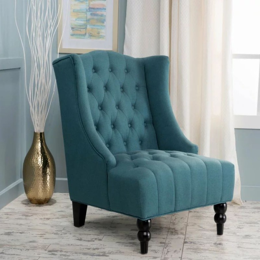 Chairs * | Gdfstudio Gdf Studio Adriana Tall Wingback Tufted Fabric Club Chair, Dark Teal