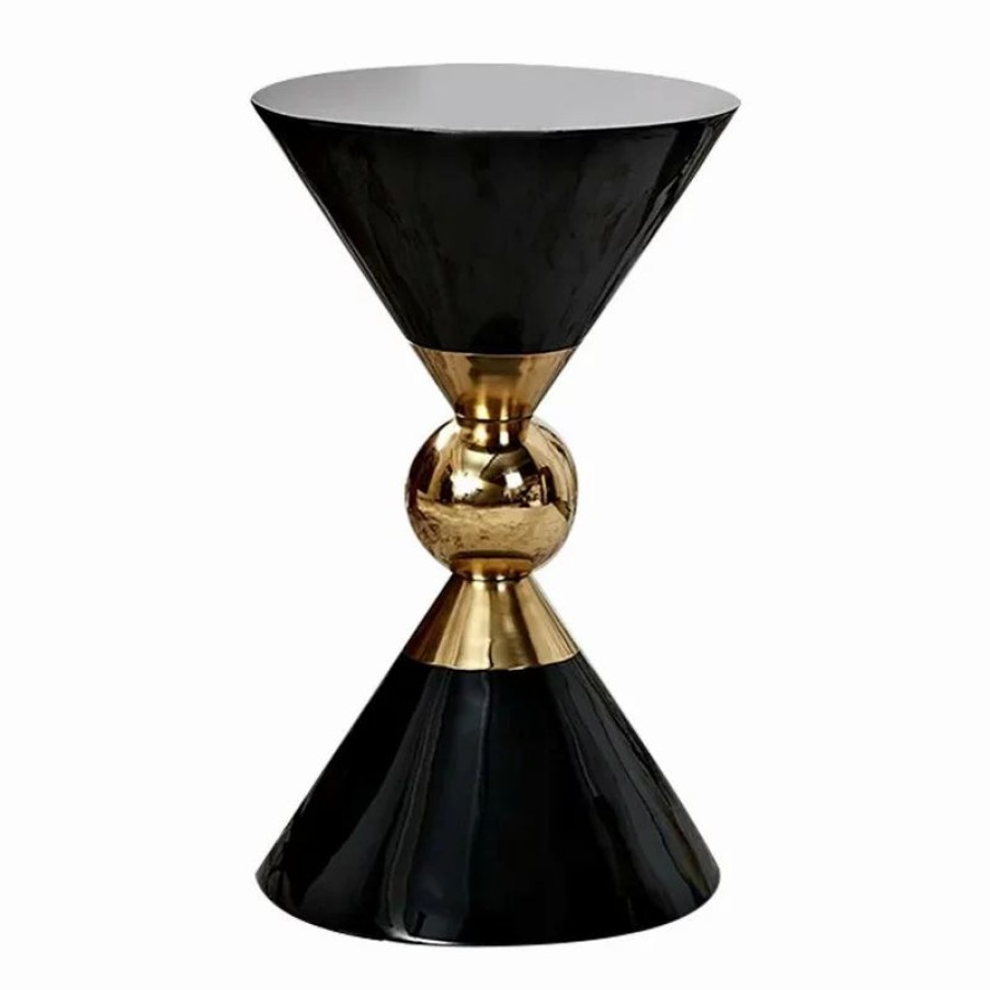 Coffee & Accent Tables * | Homary Round Black End Table Gold Hourglass Side Table Metal And Fiberglass, Small