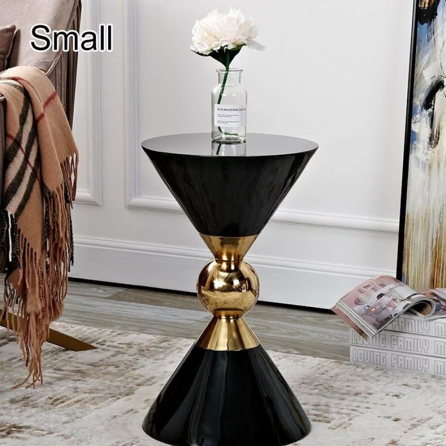 Coffee & Accent Tables * | Homary Round Black End Table Gold Hourglass Side Table Metal And Fiberglass, Small