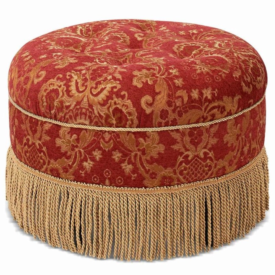 Footstools & Ottomans * | Jennifer Taylor Home Yolanda Tufted Round Ottoman With Bullion Trim, Red Gold Jacquard
