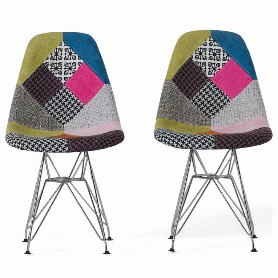 Chairs * | Gdfstudio Gdf Studio Cassius Multi-Color Patchwork Fabric Chairs, Set Of 2