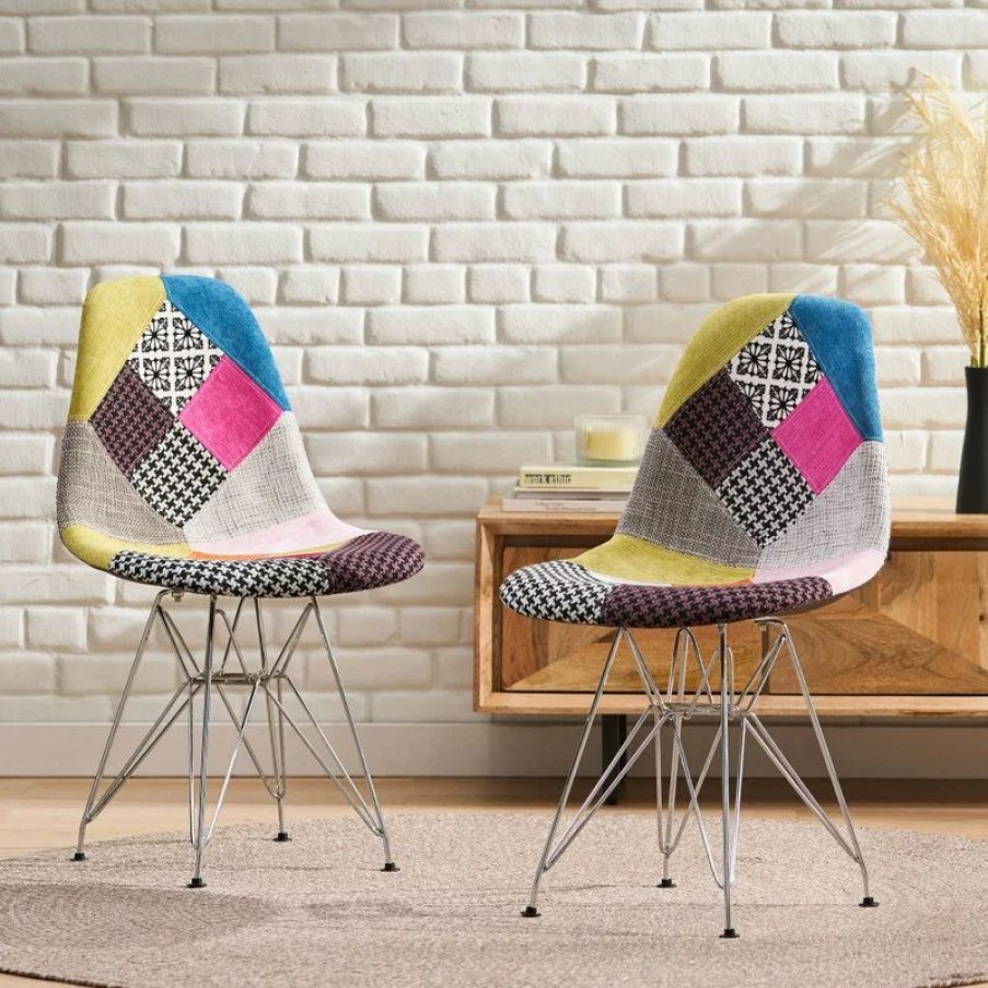 Chairs * | Gdfstudio Gdf Studio Cassius Multi-Color Patchwork Fabric Chairs, Set Of 2