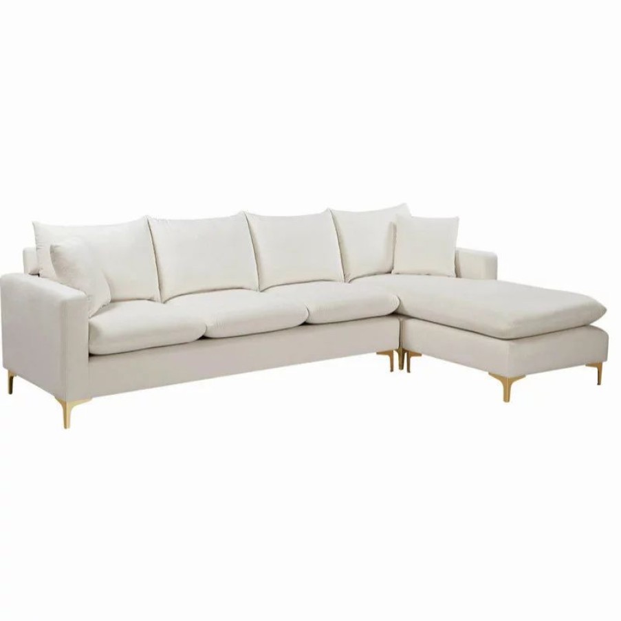 Sofas & Sectionals * | Meridian Furniture Naomi 3-Piece Velvet Reversible Sectional, Gold And Chrome Leg Set, Cream