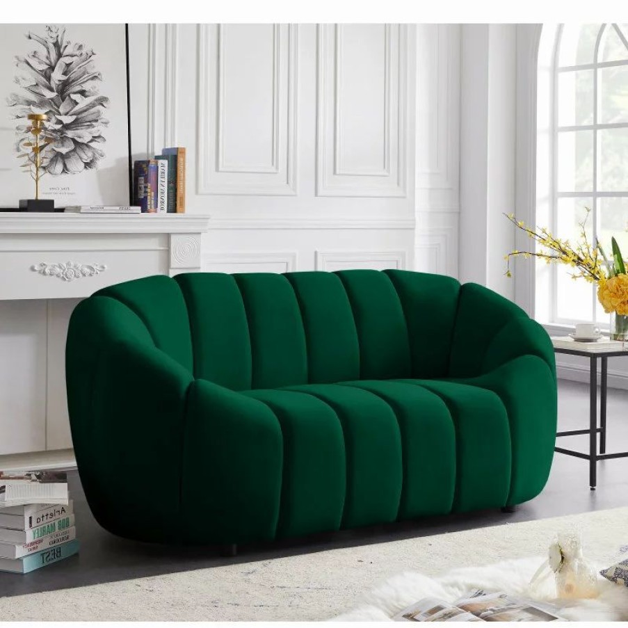 Sofas & Sectionals * | Meridian Furniture Elijah Velvet Upholstered Loveseat, Green
