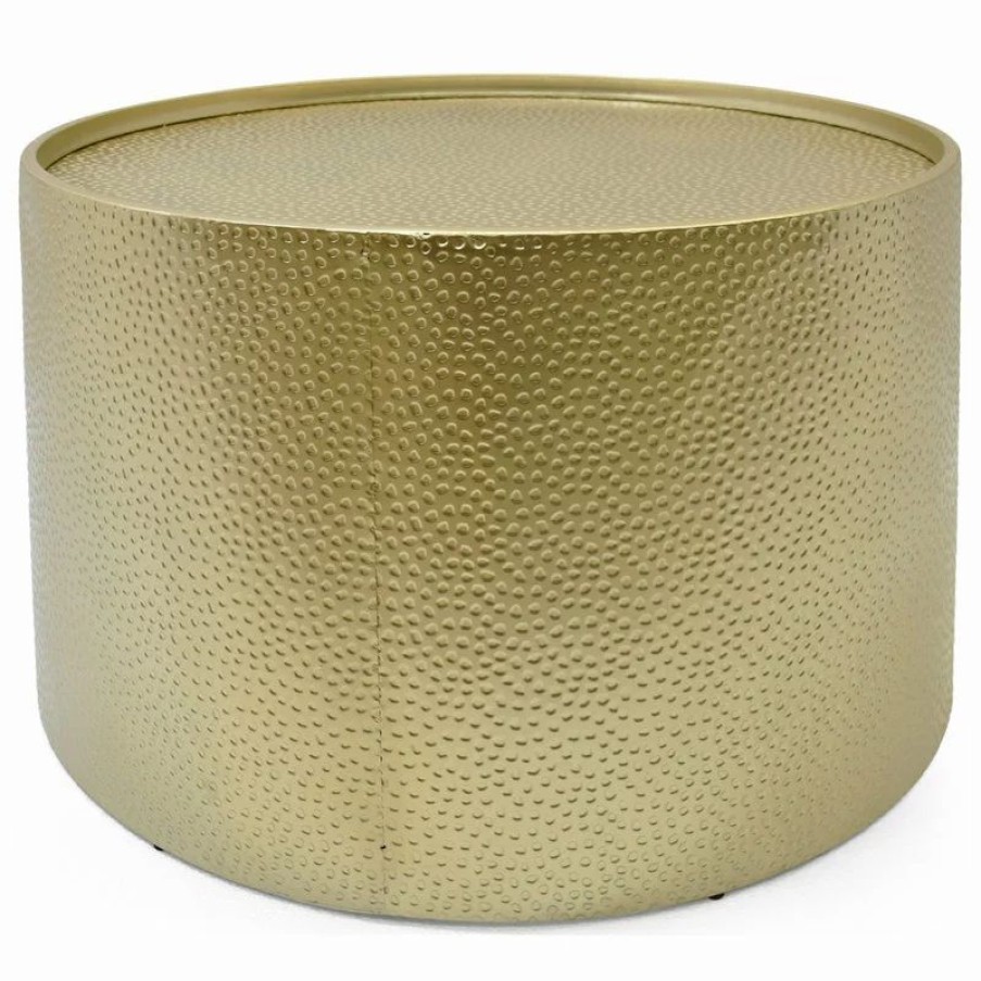 Coffee & Accent Tables * | Gdfstudio Rache Modern Round Accent Table With Hammered Iron, Gold
