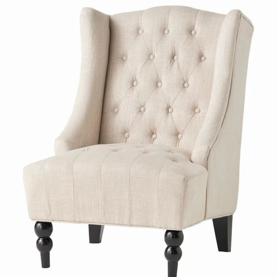 Chairs * | Gdfstudio Gdf Studio Clarice Tall Wingback Tufted Fabric Accent Chair, Light Beige