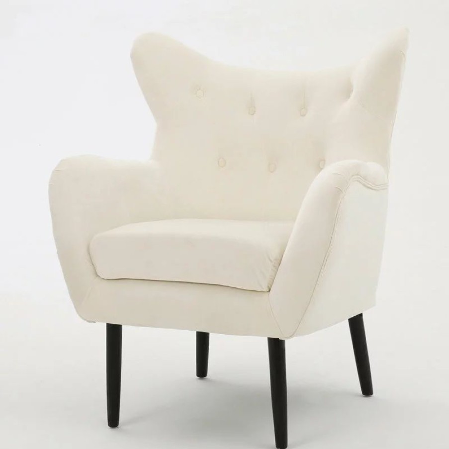 Chairs * | Gdfstudio Gdf Studio Kotop Contemporary New Velvet Wingback Arm Chair, Ivory