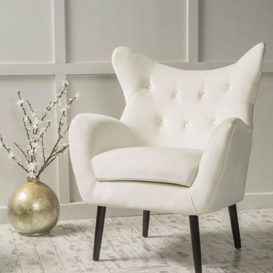 Chairs * | Gdfstudio Gdf Studio Kotop Contemporary New Velvet Wingback Arm Chair, Ivory