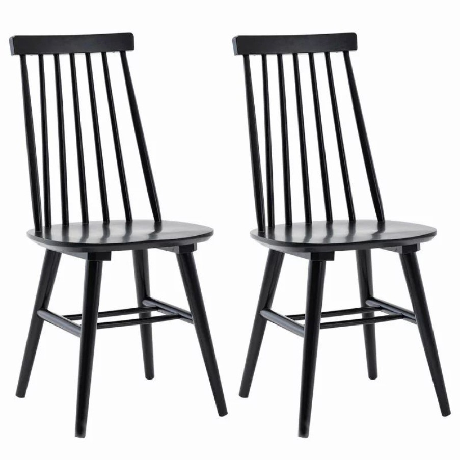 Chairs * | Duhome Elegant Lifestyle Set Of 2 Spindle Back Wood Dining Room Windsor Chairs, Black