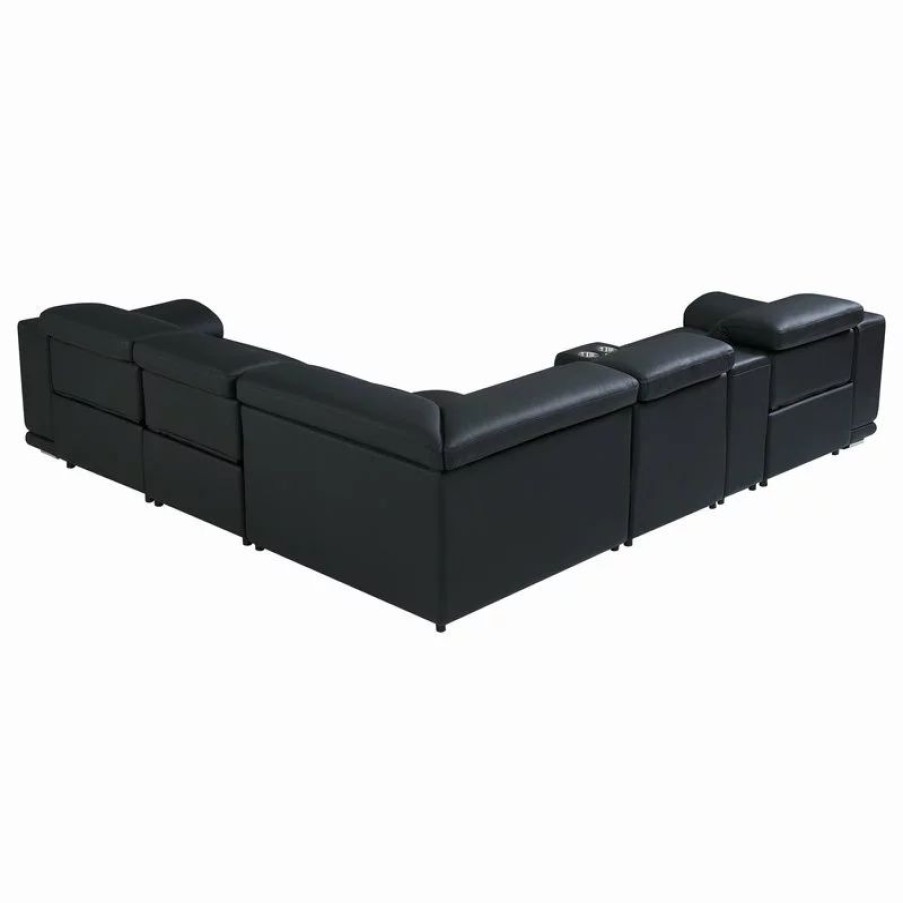 Sofas & Sectionals * | Luxuriant Furniture Frederico Genuine Italian Leather 6-Piece 1 Console 3-Power Reclining Sectional, Black
