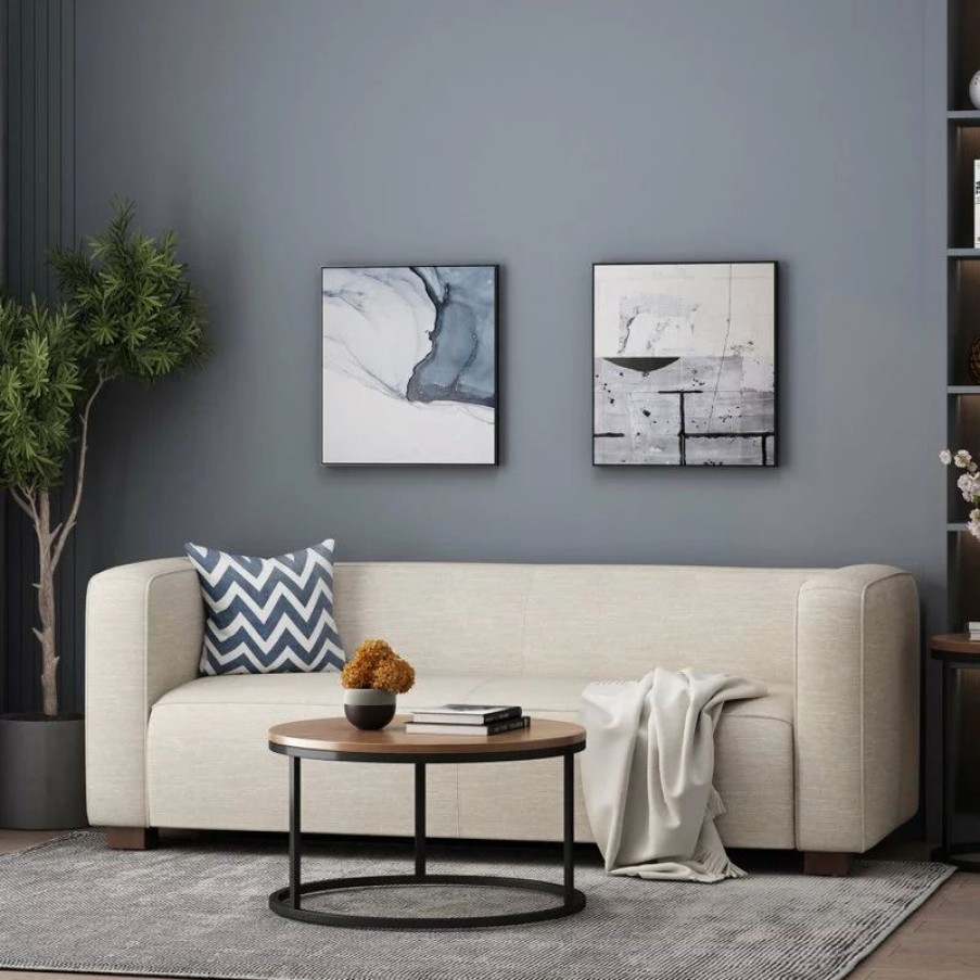 Sofas & Sectionals * | Gdfstudio Pamsha Contemporary Fabric Upholstered Loveseat, Beige/Dark Walnut