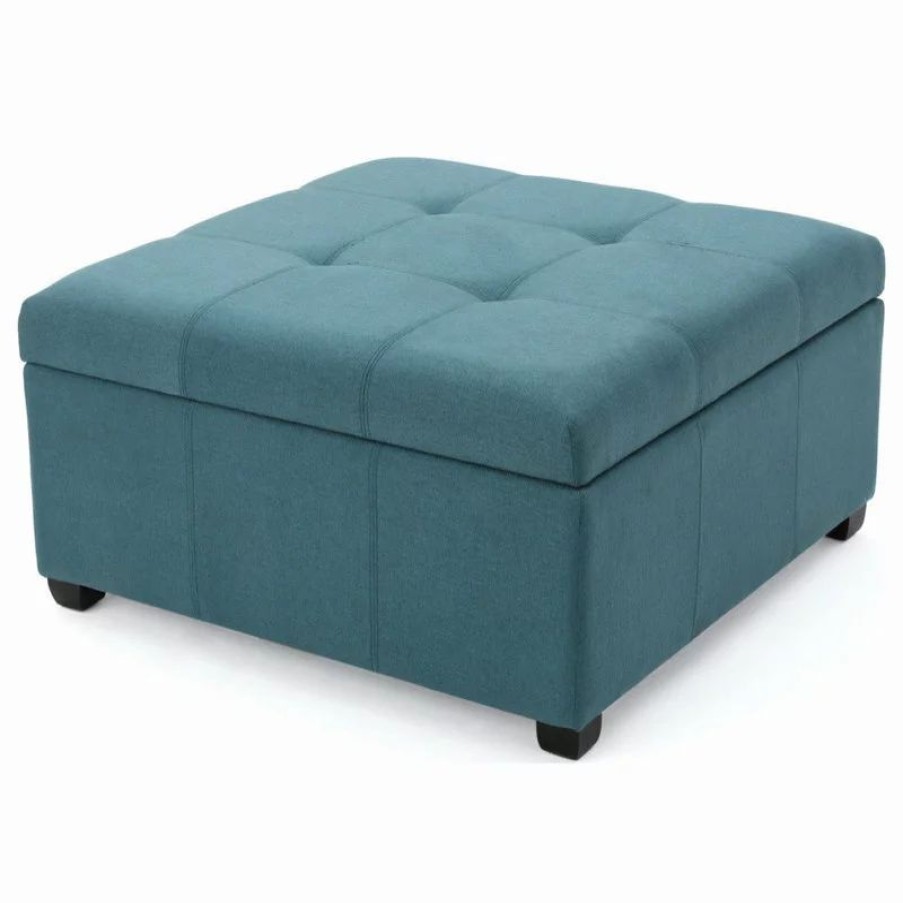 Footstools & Ottomans * | Gdfstudio Gdf Studio Carlyle Fabric Storage Ottoman, Dark Teal Fabric