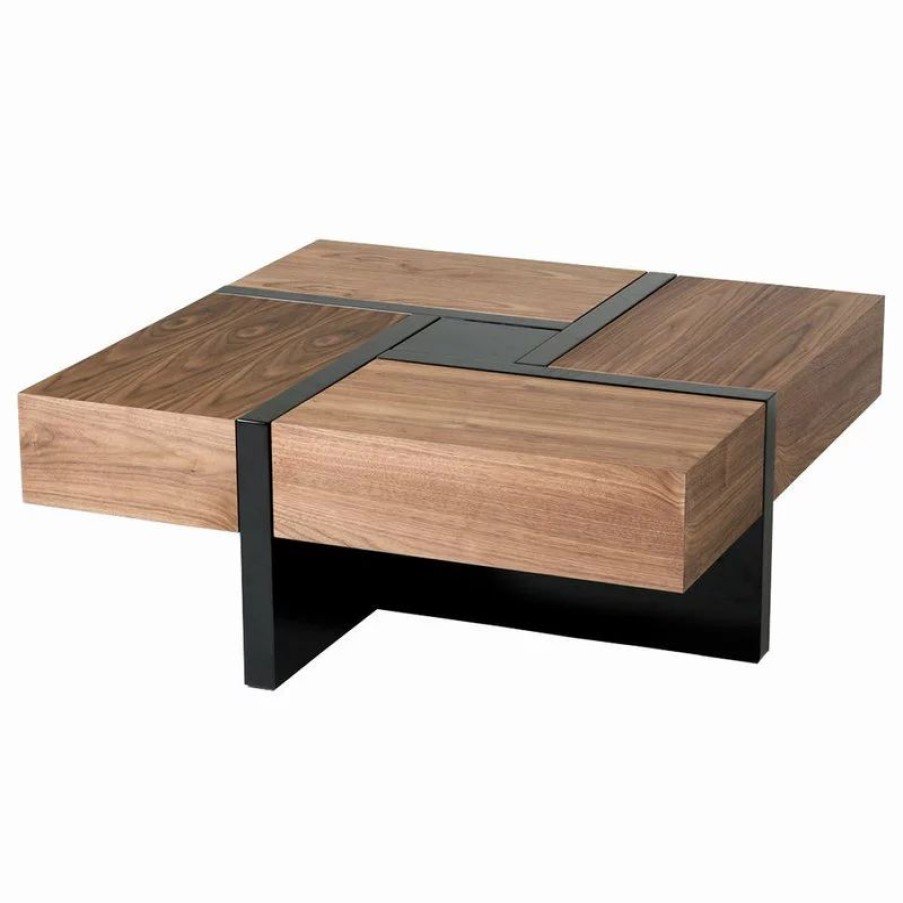 Coffee & Accent Tables * | Modrest Makai Square Modern Mdf Wood Coffee Table In Walnut/Black
