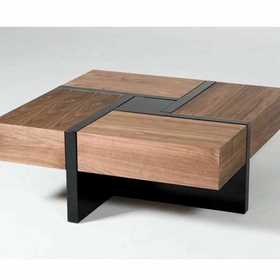 Coffee & Accent Tables * | Modrest Makai Square Modern Mdf Wood Coffee Table In Walnut/Black