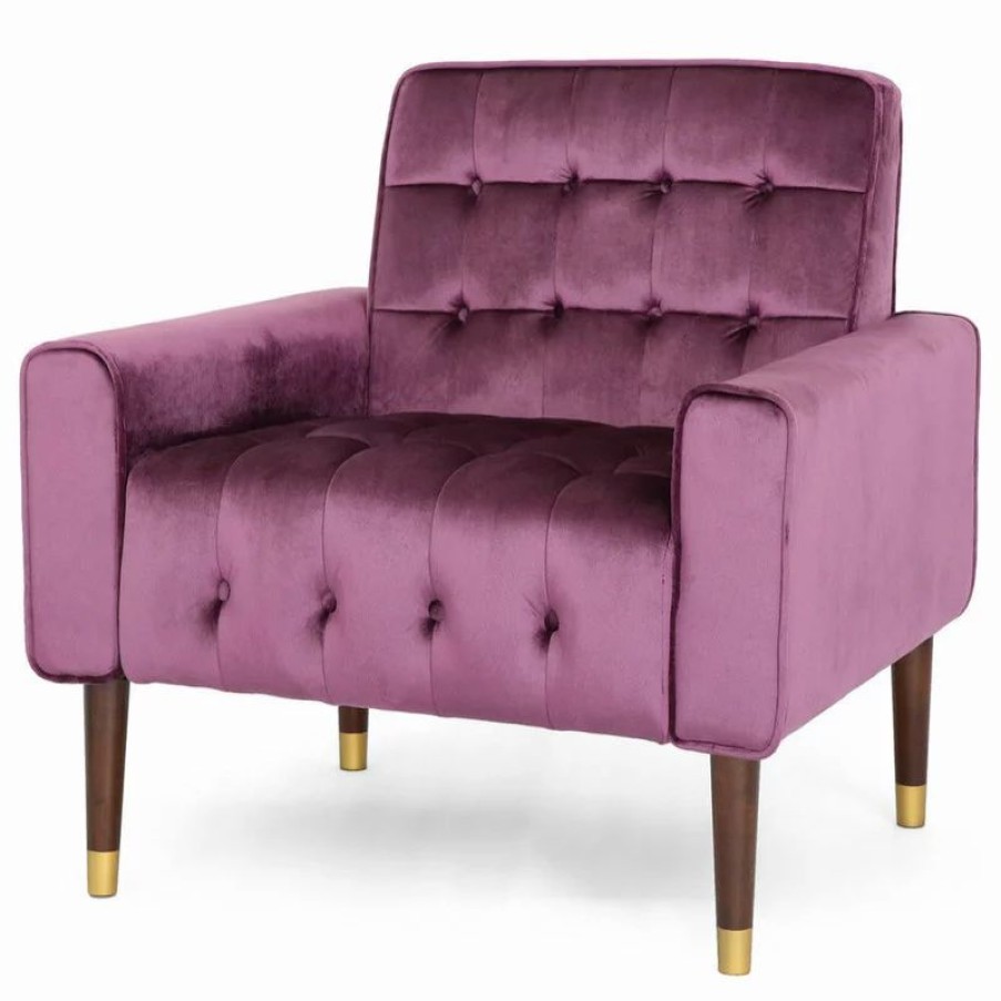 Chairs * | Gdfstudio Gdf Studio Betsy Modern Button-Tufted Waffle Stitching Velvet Armchair, Raisin