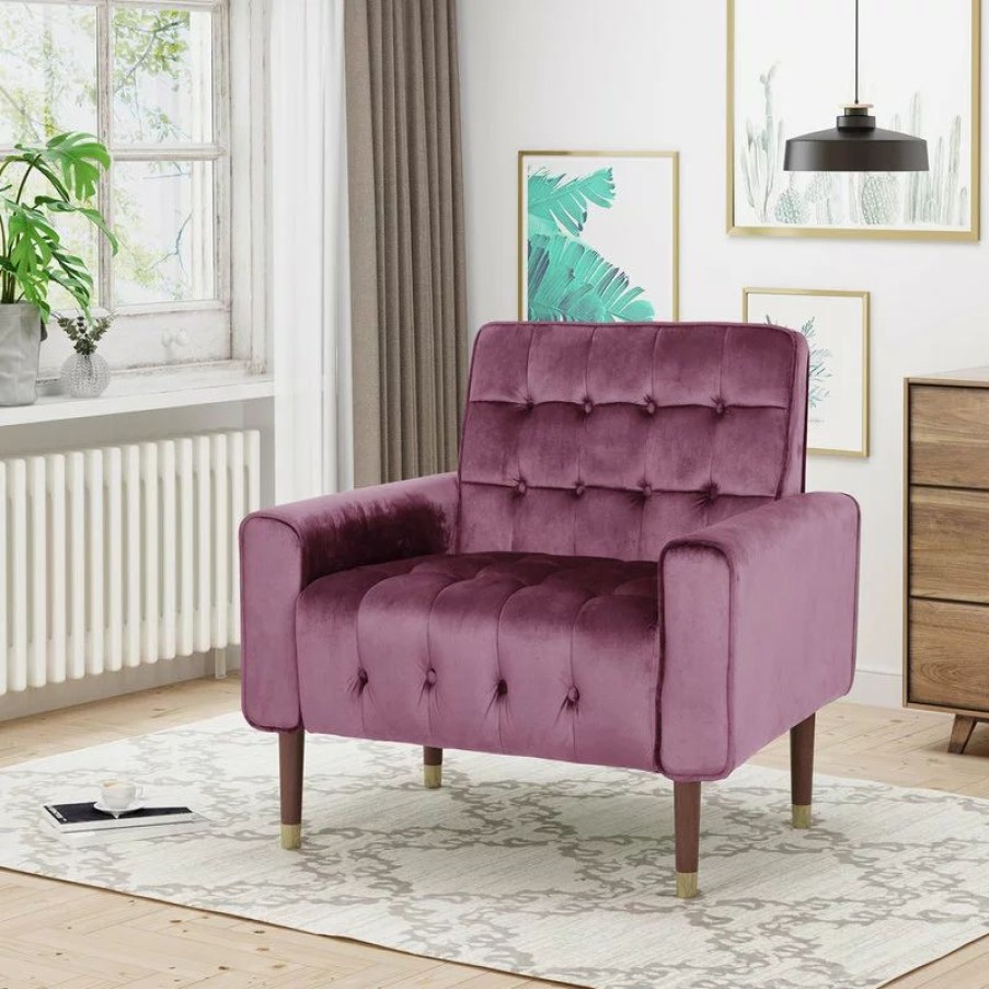 Chairs * | Gdfstudio Gdf Studio Betsy Modern Button-Tufted Waffle Stitching Velvet Armchair, Raisin