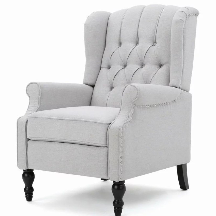 Chairs * | Gdfstudio Gdf Studio Elizabeth Tufted Back Recliner, Light Gray/Fabric