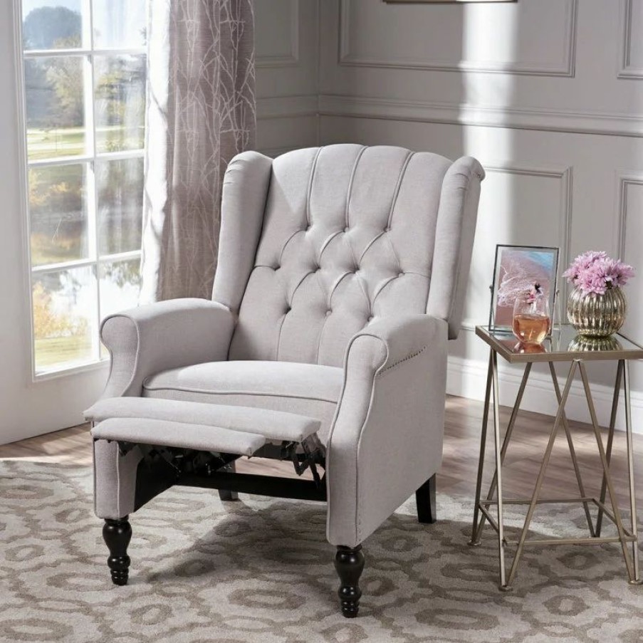 Chairs * | Gdfstudio Gdf Studio Elizabeth Tufted Back Recliner, Light Gray/Fabric