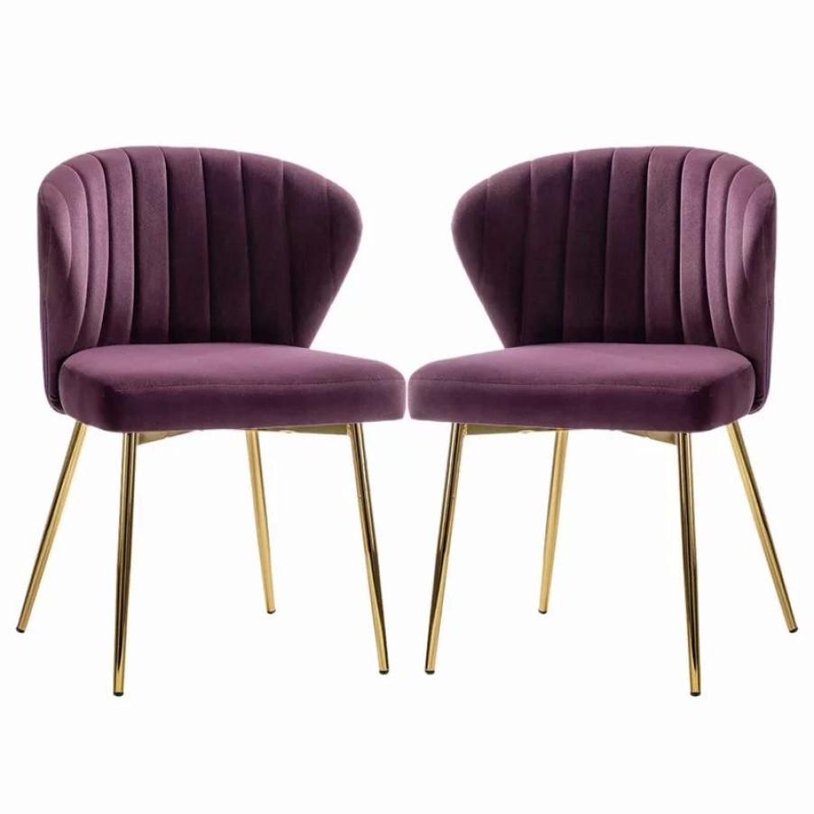 Chairs * | Mod The Audrey Dining Chair, Velvet, Set Of 2, Purple