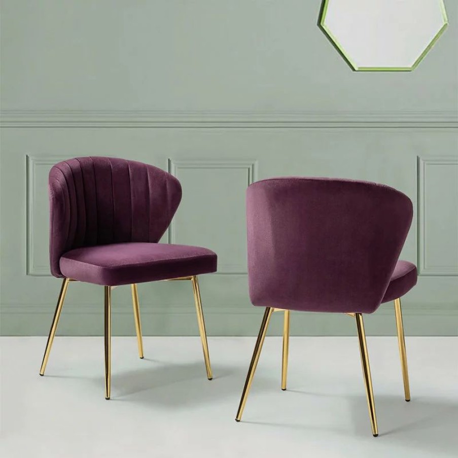 Chairs * | Mod The Audrey Dining Chair, Velvet, Set Of 2, Purple