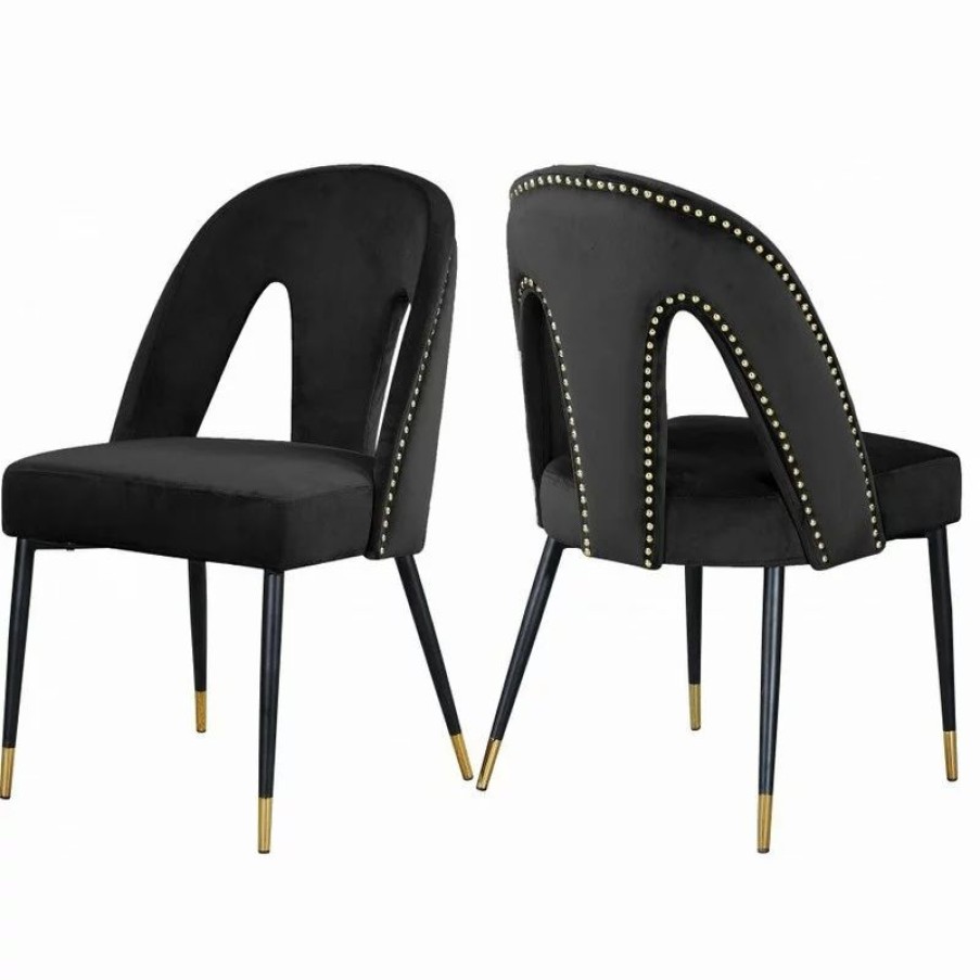 Chairs * | Mod The Roxy Dining Chair, Black, Velvet, Set Of 2