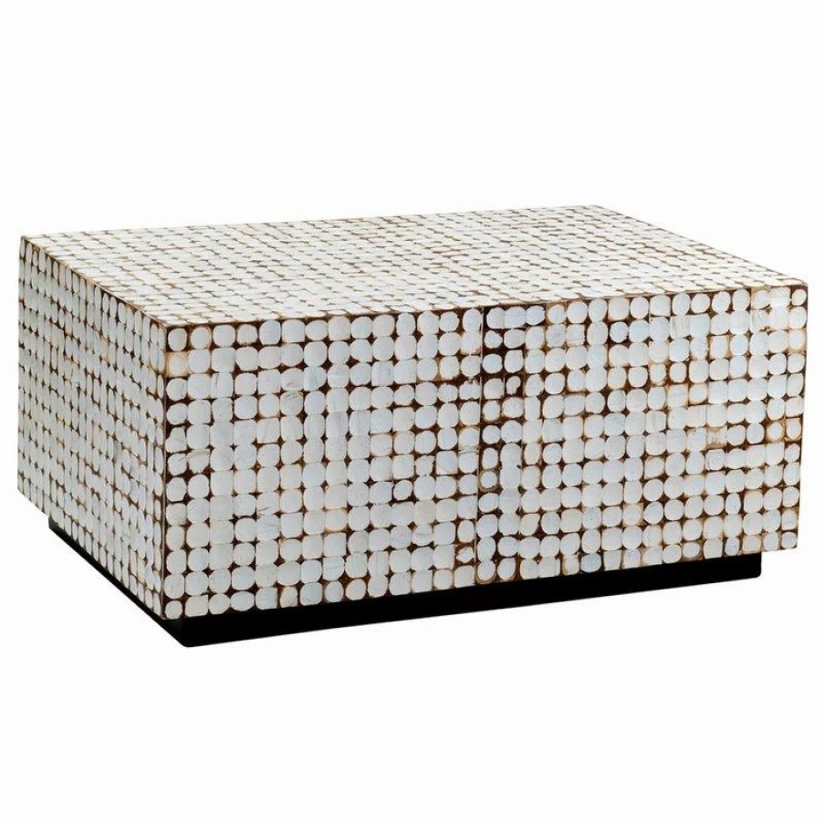 Coffee & Accent Tables * | East At Main'S Dellwood White Coconut Shell Inlay Rectangle Coffee Table
