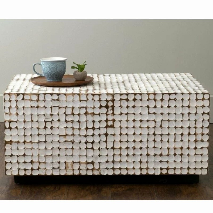 Coffee & Accent Tables * | East At Main'S Dellwood White Coconut Shell Inlay Rectangle Coffee Table