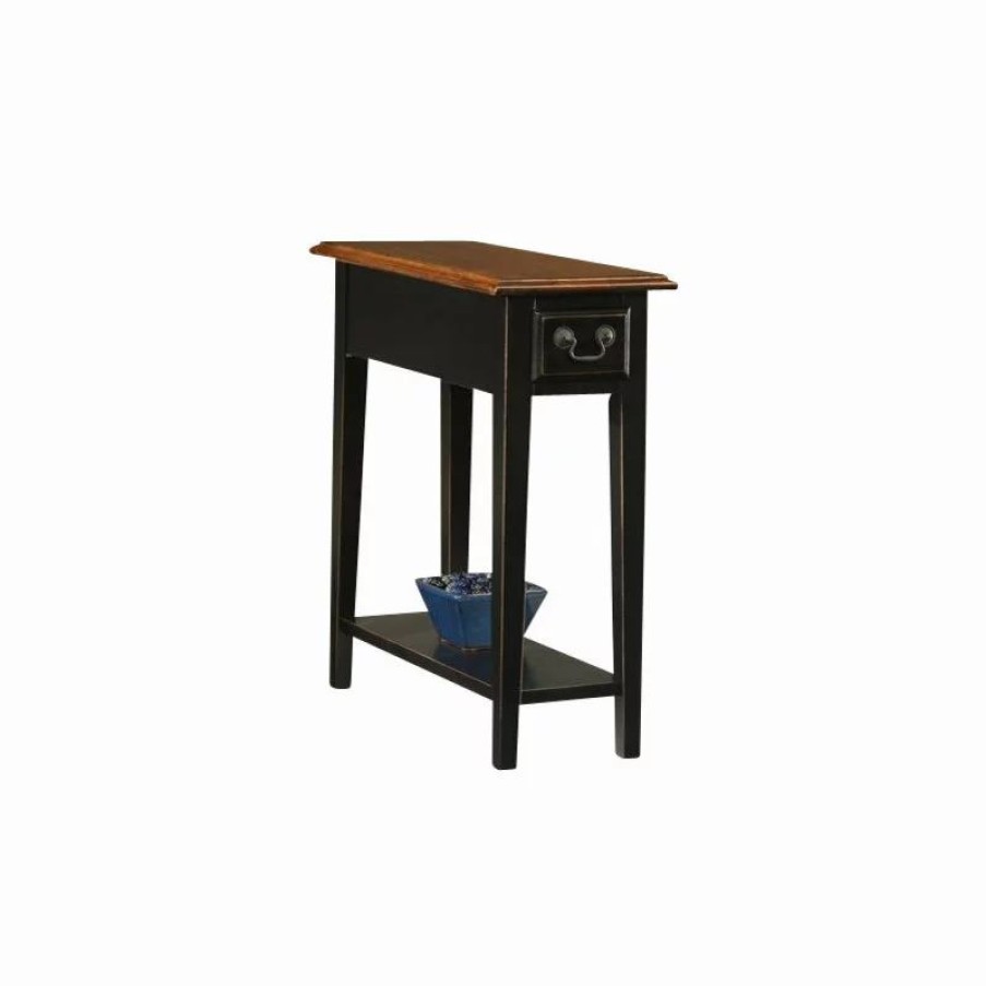 Coffee & Accent Tables * | Leick Home Leick Furniture Chairside Wood End Table In Slate Black Finish