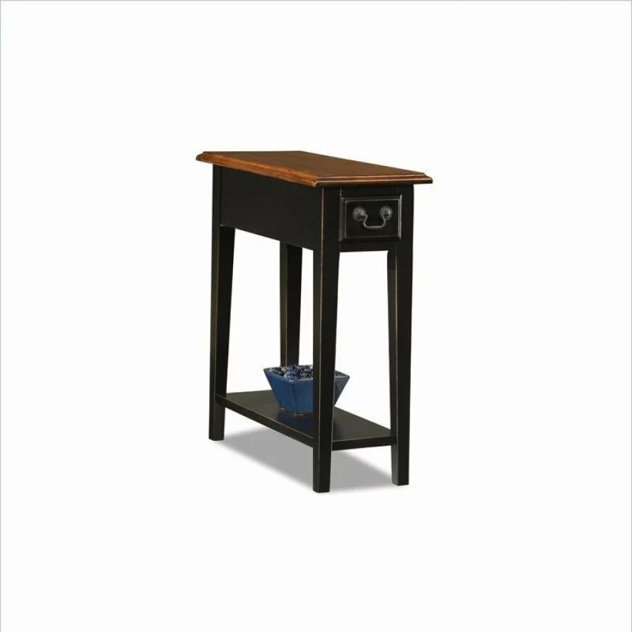Coffee & Accent Tables * | Leick Home Leick Furniture Chairside Wood End Table In Slate Black Finish