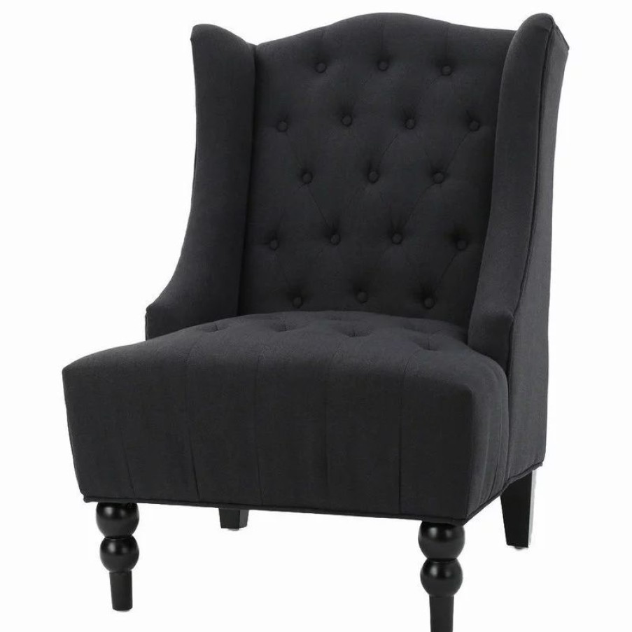 Chairs * | Gdfstudio Gdf Studio Adriana Tall Wingback Tufted Fabric Club Chair, Dark Charcoal
