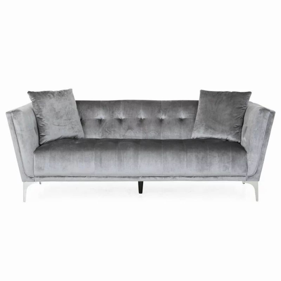 Sofas & Sectionals * | Gdfstudio Fisher Glam 3-Seater Velvet Sofa, Smoke Gray/Silver