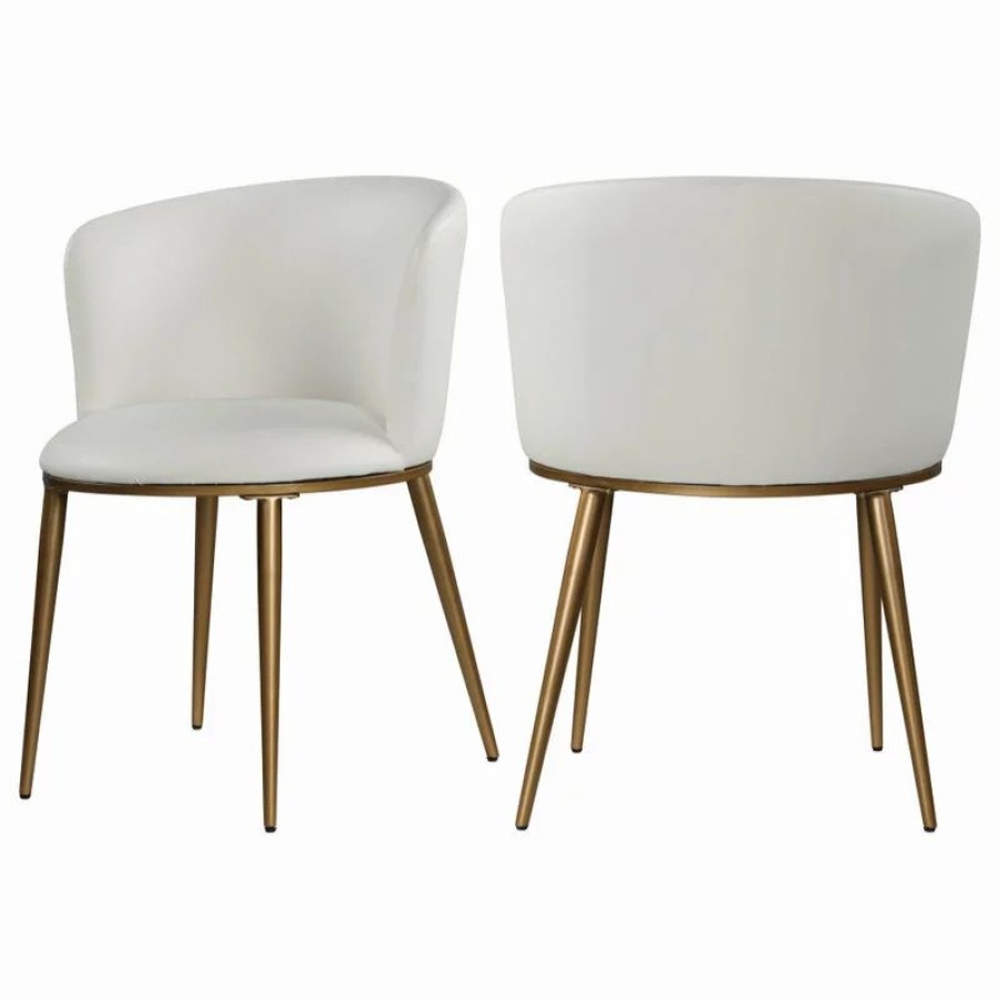 Chairs * | Mod The Almar Dining Chair, White And Brushed Gold, Faux Leather And Iron, Set Of 2