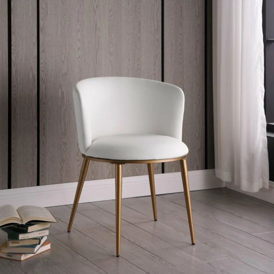 Chairs * | Mod The Almar Dining Chair, White And Brushed Gold, Faux Leather And Iron, Set Of 2