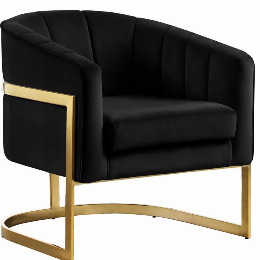 Chairs * | Meridian Furniture Carter Velvet Accent Chair, Black