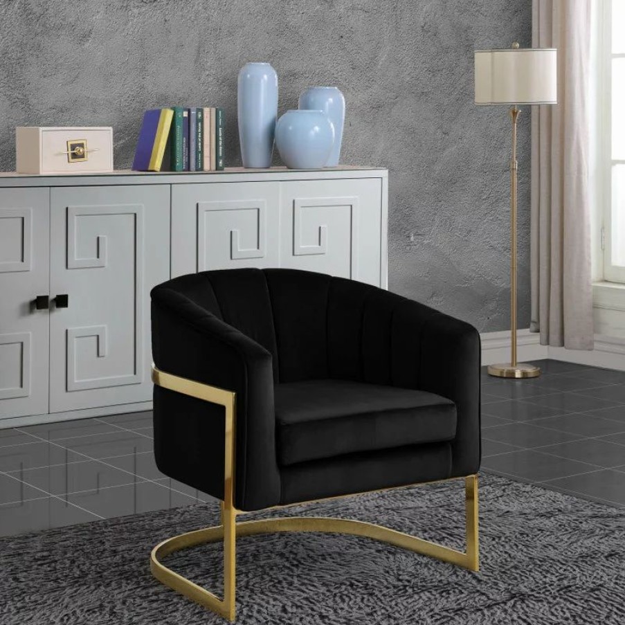 Chairs * | Meridian Furniture Carter Velvet Accent Chair, Black