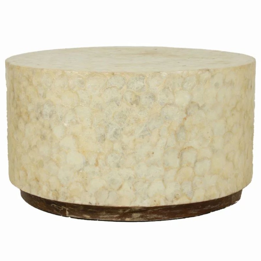 Coffee & Accent Tables * | East At Main'S Rowden Off-White Wood And Capiz Round Coffee Table