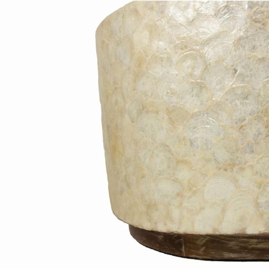 Coffee & Accent Tables * | East At Main'S Rowden Off-White Wood And Capiz Round Coffee Table
