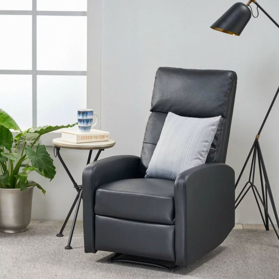 Chairs * | Gdfstudio Gdf Studio Teyana Black Leather Recliner Club Chair