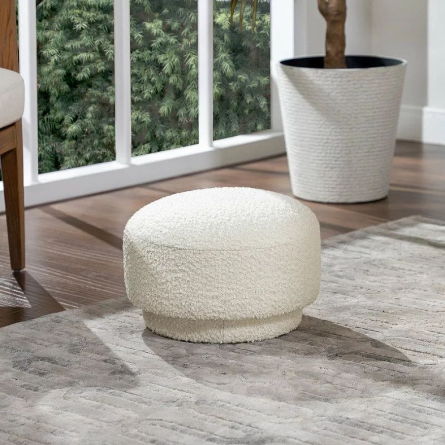 Footstools & Ottomans * | Jennifer Taylor Home Fuji 15 Mushroom Footstool Ottoman, Ivory White Boucle