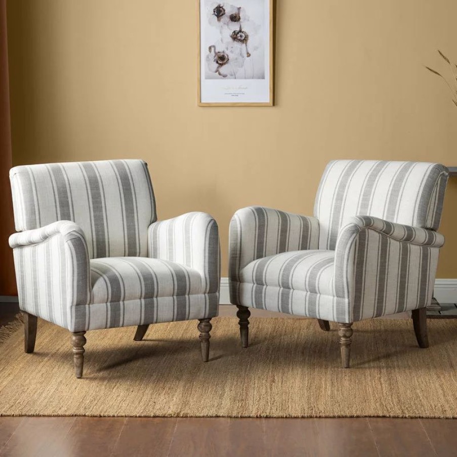Chairs * | Karat Home Stripe Armchair Set Of 2, Gray